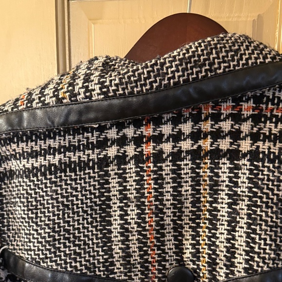 Arden B VTGWomen's Classic Black and White Plaid Pea Coat SzS Faux Leather Trim - Picture 10 of 13